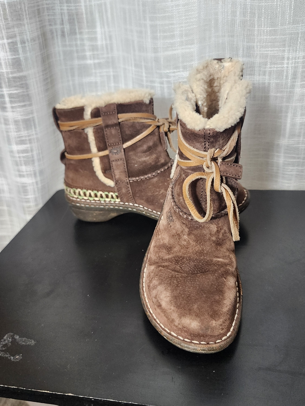 UGG Chestnut Suede Shearling-Lined Lace-Up Ankle Booties